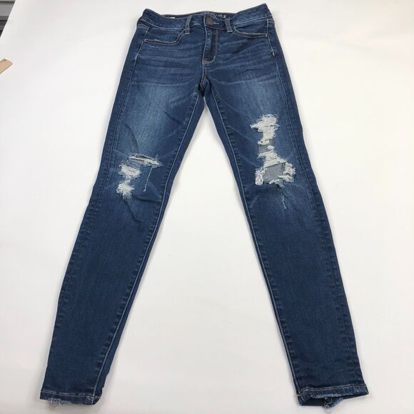 American Eagle Hi Rise Jegging 4 REG (Actual 27W 28.5L) Cut Off Distressed Jeans - Picture 3 of 8